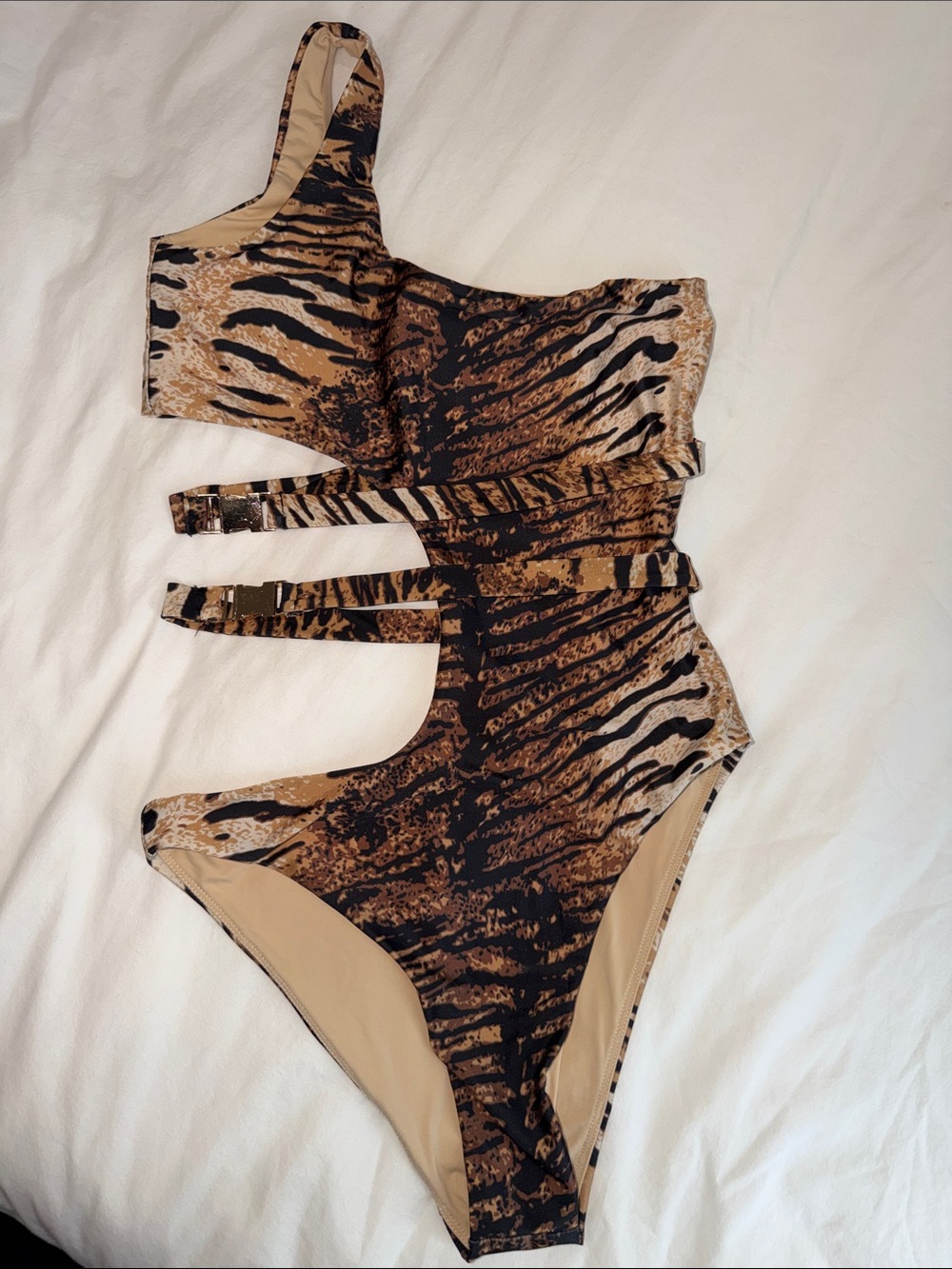 Meshki Brown and Black Tiger Print One-Piece Swimsuit
